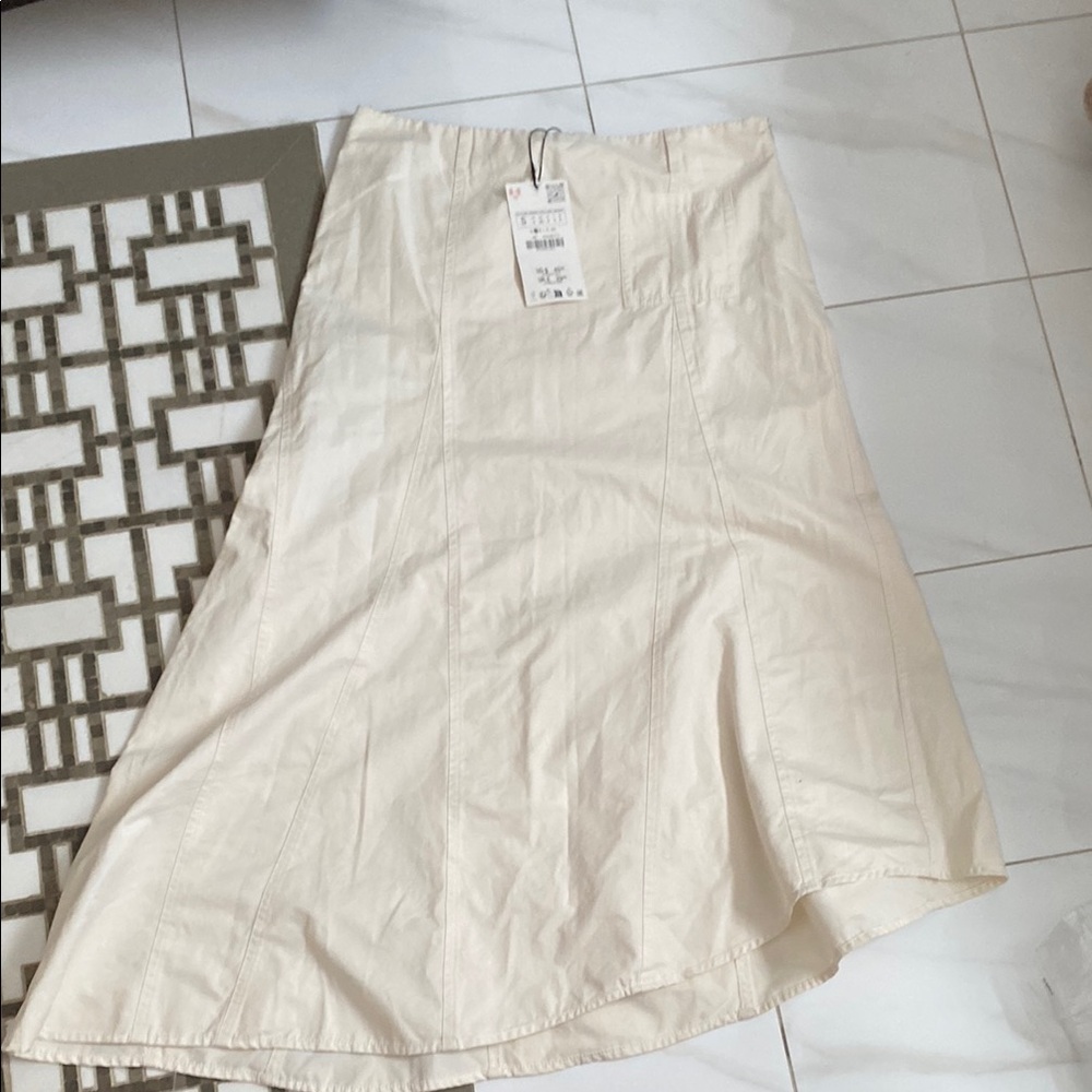 Zara Cream Asymmetrical Maxi Skirt for Work